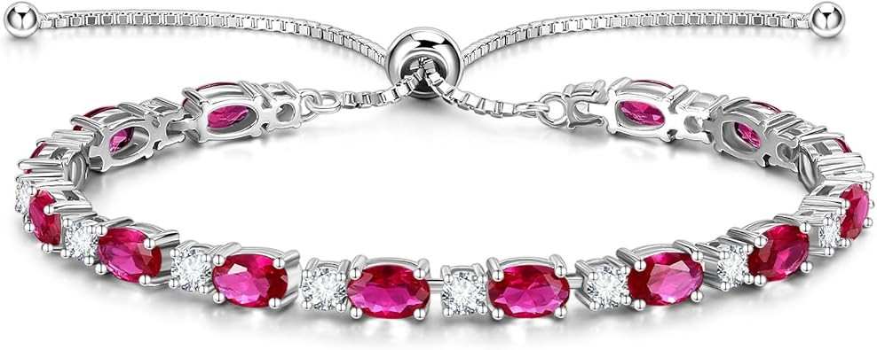 FANCIME Birthstone Tennis Bracelets Sterling Silver Bolo Tennis Bracelets Charm Fine Jewelry Birthday Gifts for Women Mom Wife Her